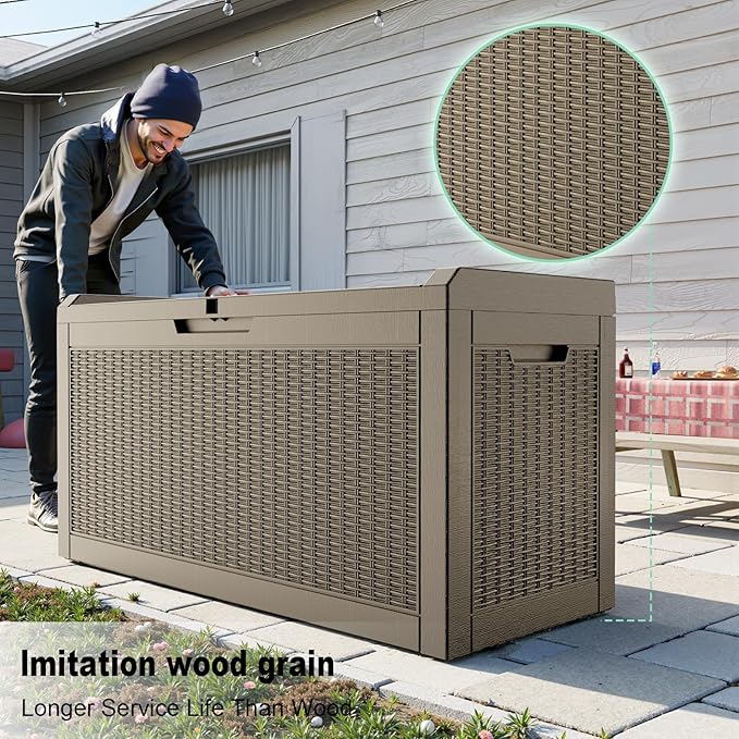 60 Gallon Deck Box,Waterproof Resin Outdoor Storage Box for Patio Furniture,Outdoor Cushions,Garden Tools and Pool Supplies,Weatherproof(Grey,60Gallon)
