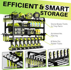 Power Tool Organizer Wall Mount - Storage Rack with 4 Drill Holders for Drills Cordless Tools. Heavy Duty Iron Garage Tool Organizer Storage for Workshop Shed (8 Slots 4 Layers 4)