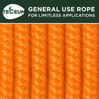 TECEUM Rope – 150 Feet x 1/4 Inch (7mm) – Orange Yellow – Strong All-Purpose Utility Rope – Camping, Crafting, Flag Pole, Indoor & Outdoor – Polypropylene Nylon Poly Lightweight Diamond Braided Cord