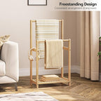 HOOBRO Freestanding Towel Rack for Bathroom, 2 Tier Decorative Bamboo Blanket Rack, Quilt Display Stand with Storage Shelf, 16.5" L x 9.4" W x 30.5" H, Bedroom, Living Room, Natural Color YL02LB01