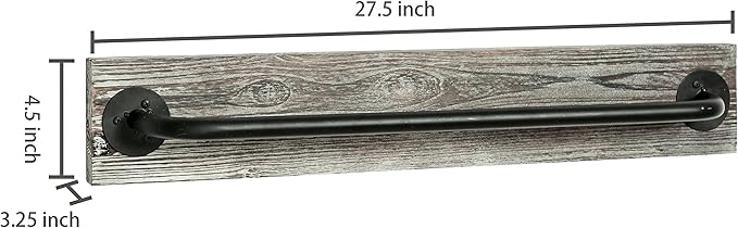 MyGift Bathroom Towel Rack, Hand Towel Holder Wall Mounted, Industrial Fixtures Hanging Towel Bar, Farmhouse Bathroom Decor, Rustic Torched Solid Wood with Realistic Metal Pipe