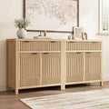 FLOWBACK 64'' Fluted Buffet Cabinet with Storage，Large 62''W Sideboard Cabinet Modern Credenza with Fluted Doors & Shelves Farmhouse Coffee Bar Media Console Accent Cabinets for Living Room, Entryway