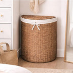 Best Choice Products Half Moon Laundry Hamper w/Lid, Woven Half Round Laundry Basket, w/Removable Liner & Bult-in Handles for Bathroom, Bedroom & Laundry Room - Chestnut