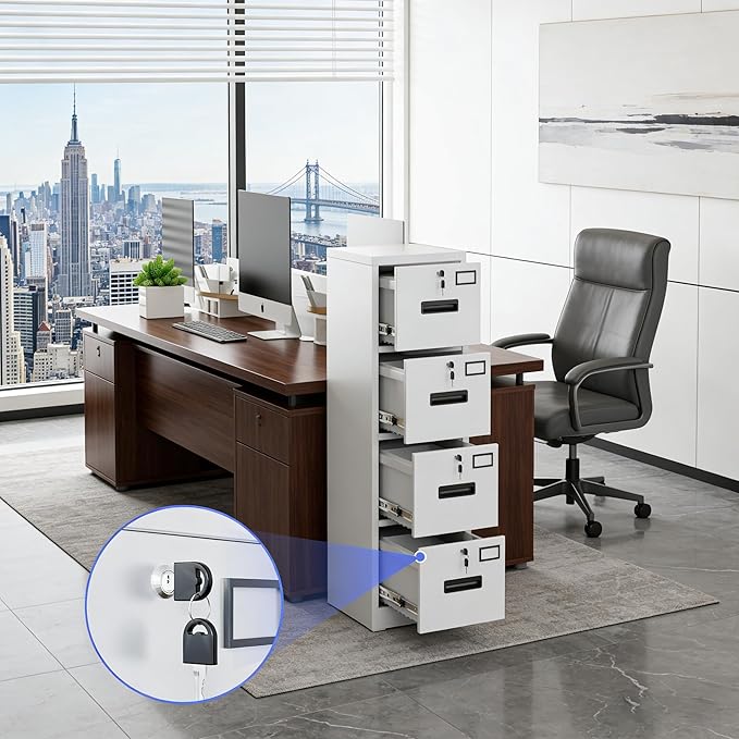 SUXXAN 4 Drawer File Cabinet, Metal Vertical File Storage Cabinet with Lock, Office Home Steel File Cabinet for A4 Letter/Legal Size, Assembly Required