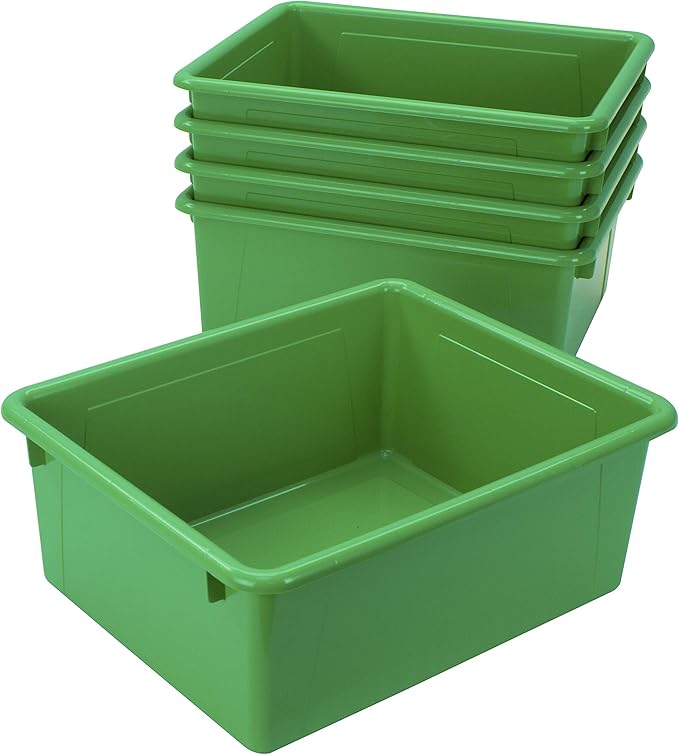 Storex Letter Size Deep Storage Tray – Organizer Bin for Classroom, Office and Home, Green, 10-Pack (62527A05C), 10 x 13 x 5 Inches