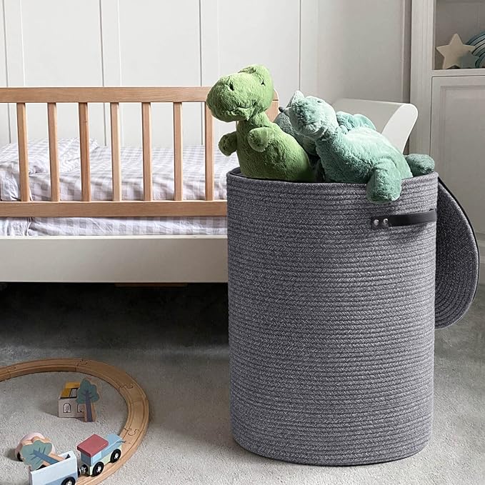 CHICVITA Large Laundry Hamper with Lid, 58L, Tall Clothes Laundry Basket for Bedroom, Rope Laundry Bin for Clothes, Blankets, Toys, Woven Laundry Basket for Living Room, 15 x 20 inches, Grey