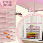 Docnest 5 Tier Mesh Desk Organizer for Paper Office Supplies – Multi-Functional Letter Tray with 5 Adjustable Compartments, 3 Pen Holders, Desktop Storage for Files, Mail, Stationery – Pink
