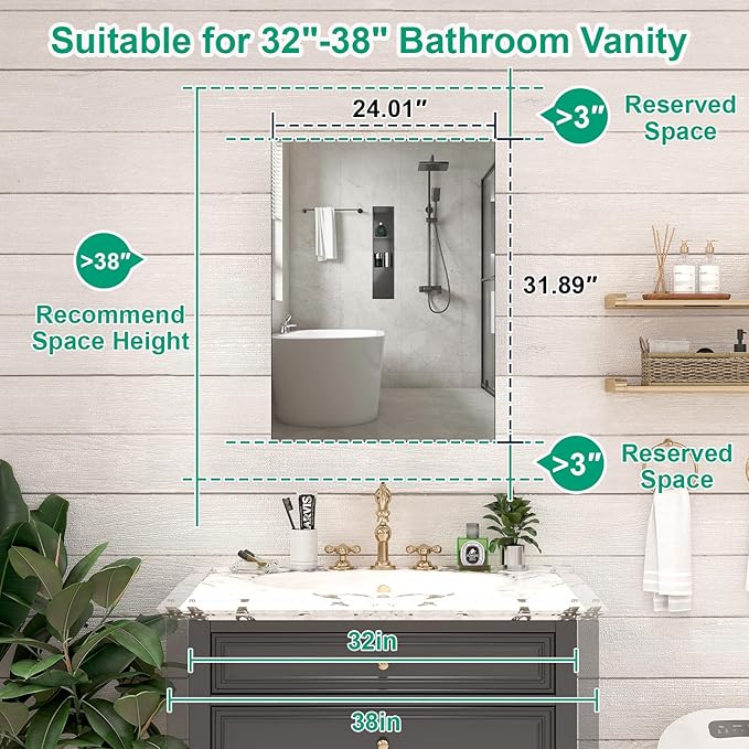 24 x 32 Farmhouse Medicine Cabinet for Bathroom, Black Bathroom Mirror with Storage, Tempered Glass, Frameless Recessed or Wall Mount Aluminum Medicine Cabinet - Pre-Assembled