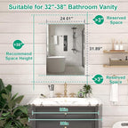 24 x 32 Farmhouse Medicine Cabinet for Bathroom, Black Bathroom Mirror with Storage, Tempered Glass, Frameless Recessed or Wall Mount Aluminum Medicine Cabinet - Pre-Assembled