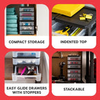 IRIS USA Plastic Stacking Desk Top 3-Drawer Storage Organizer, 2-Pack, for Makeup Vanity Nail Polish Bathroom Stationery Art Craft Supplies Kitchen Office Garage and Small Organization, Medium, Black