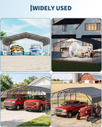 20x20FT Heavy Duty Metal Carport for 2 Cars, Outdoor Portable Car Garage w/Led Light,Reinforced Base and Galvanized Steel Roof, Outdoor Car Port Canopy Shelter for Boats, Full-Sized Pickup Trucks