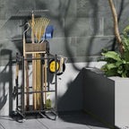 Garden Tool Organizer Stand with Wheels,Yard Tool Organizer for Garage with 2 Hooks, Rack Up to 42 Tools,Broom Holder & Garden Tool Rack for Shed, Patio, Outdoor Use