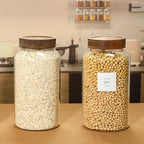 KEYWING 88oz Large Glass Jars with Airtight Acacia Wood Lids, Set of 3 Food Storage Containers for Flour, Sugar, Rice, Pasta, Cereal, Cookies – Includes 126 Labels