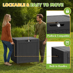 Vixzen 31 Gallon Waterproof Resin Deck Box, UV Resistant Outdoor Storage for Garden, Patio, Porch, Delivery,Rattan （Black，31 Gallon）