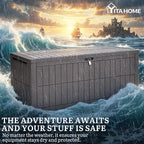 YITAHOME XXL 240 Gallon Extra Large Deck Box, Waterproof Resin Outdoor Storage Box with Lock and 3-Person Bench Seating for Patio Furniture Cushions,Garden Tools & Pool Accessories, Dark Brown