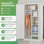 INTERGREAT Metal Wardrobe Closet, 72" Locking Storage Wardrobe Cabinet with Doors and Shelves, 18" D x 36" W Steel Clothes Storage Cabinets for Office, Home, School, Gym（White）