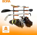 BORA Wood Storage Rack Wall Mount - Heavy Duty Lumber Storage Rack System for Garage Organization - 4-Level Workshop Organizer for Lumber, Pipes & Tools - 440lb Capacity Orange & Grey PBR-0410
