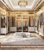 78.7'' Clothes Rack for Hanging Clothes - Reversible Clothing Rack with 2 Drawers, Heavy Duty Garment Racks with Shelves, 6 Tiers Freestanding Portable Closet Wardrobe System with Hanging Hooks, White