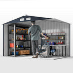 Outsunny 9' x 6' Outdoor Storage Shed, Garden Tool Metal Shed with Foundation Kit, Double Lockable Door, Air Vents and Sloping Roof, for Backyard, Patio, Lawn, Dark Gray