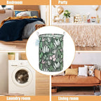 LANGYASHAN Laundry Basket Canvas Fabric Collapsible Organizer Basket for Storage Bin Toy Bins Gift Baskets Bedroom Clothes Children Nursery Hamper (Round Leaf)