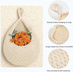 Hanging Storage Baskets Boho Decor Set of 3, Handmade Cotton Rope Wall-Mounted Fruit & Vegetable Baskets, Decorative Hanging Organizers for Kitchen, Entryway, Bathroom & Bedroom