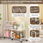 FOLLOWIN Rolling Laundry Cart with Wheels,76L Laundry Hamper Sorter Trolley with Extra Shelf,2 Removeable Collapsible Wire Storage Basket