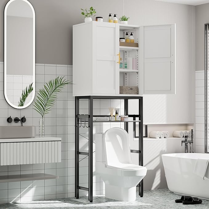 Metal Over The Toilet Storage Cabinet, 31" H Bathroom Cabinet Wall Mount with 2 Adjustable Shelves, Medicine Cabinets for Bathroom-White