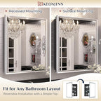 Keonjinn 48” x 30” Medicine Cabinets with Mirror for Bathroom Recessed or Surface Wall-Mounted Aluminum Alloy Framed Beveled Mirror with Soft Close Hinge, 3 Doors Silver Storage Cabinet
