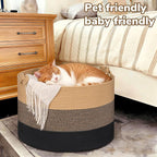 CherryNow 22"x22"x14" Large Blanket Basket, Home Décor for Living Room Bedroom, Decorative Wicker Woven Basket for Clothes, Toy Storage Basket for Kids, Camel Mix & Black