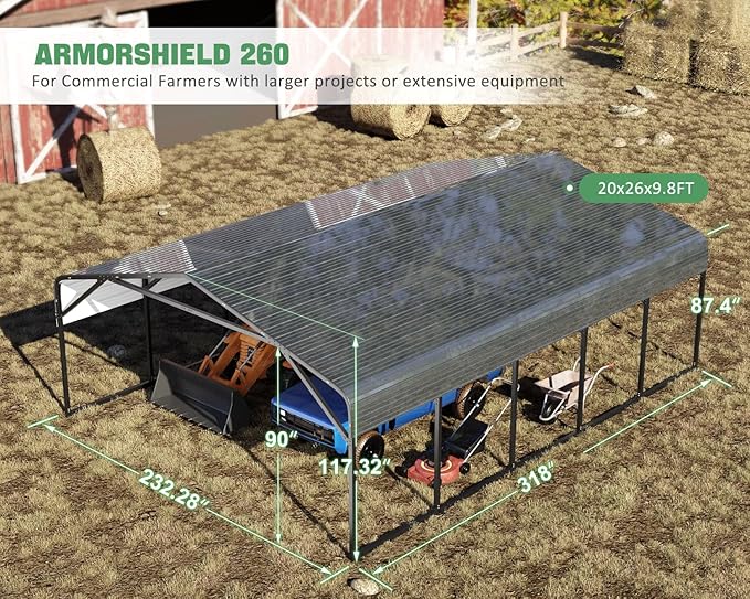 20x26 FT Heavy Duty Carport Garage with Structural Reinforcement | 2-Car Metal Shelter | Galvanized Steel Roof| Ground Anchors | Snow/Wind Resistant | Fits Trucks, RVs, Pickups, Boats, Tractors, SUVs