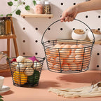 Colorful Metal Mesh Wire Egg Collecting Basket with Handle Portable Garden Vegetable Fruit Storage Lightweight Hanging Collector for Farmhouse Gathering Kitchen Picnic (Green, Large - 12")
