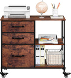 ZENY Lateral File Cabinet with 3 Drawers, Mobile File Cabinet Printer Stand, Rolling Fabric Lateral Filing Cabinet for Office Home Small Space (Rustic Brown)