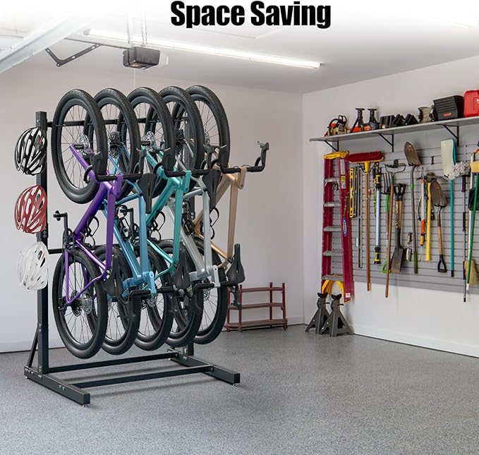 sogiv Freestanding Vertical Bike Storage Stand, Heavy Duty 5-Bike Capacity Floor Rack for Garage & Indoor, Space-Saving Bicycle Organizer