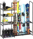 Freestanding Ski Rack for Garage - Stores 4 Pairs of Skis, Adjustable Ski Boot Holder, Organizes Skis, Boots, Poles, Goggles, Helmets & Gear, Ideal for Garage, Shed, Basement, Ski Enthusiasts