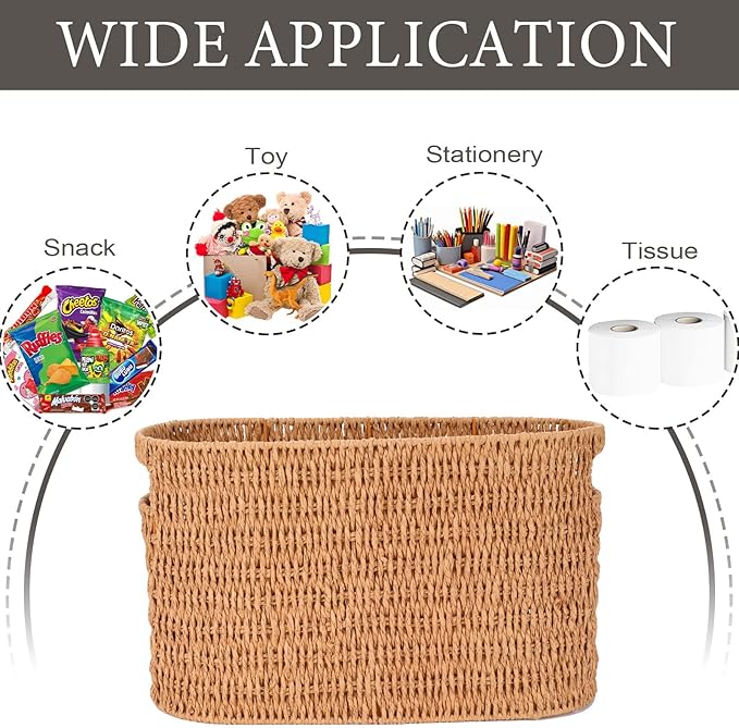 Toilet Paper Storage Holder with Built-in Handles,Toilet Paper Basket for up to 6 Rolls, Wicker Storage Baskets for Organizing,Tank Topper Counter for Bathroom Shelf Bedroom Living Room