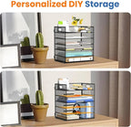 Daltack 6 Tier Paper Organizer for Desk, Paper Letter Tray Organizer for Desks, Mesh Desk File Organizers with Handle for Office, Home, School, Black