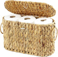 Toilet Paper Storage Basket with Lid, Water Hyacinth Slim Toilet Paper Holder - Holds Up to 6 Mega Rolls, Wicker Basket for Bathroom Accessories Decor Organizer