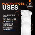 Plastic Clothesline - 100' Plastic Clothes Line - White Outdoor Weather Resistant - Synthetic Cord for Hanging and Drying Clothing & Laundry - Plastic Rope Clothes Line String for Pulley 6 Pack