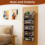 5-Tier Over The Door Storage Organizer with 10 Side Mesh Pockets, 48 lbs Load Capacity, 3 Hooks Design, Door Hanging Organizer with Clear Windows for Bathroom, Bedroom, Nursery, Kitchen-Brown