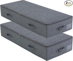 Pack of 2, 100cm Extra-Long Underbed Storage Boxes with Zip Lid – for Blankets, Clothes, Shoes | Washable, Foldable & Sturdy Honeycomb PP Board | Fits Queen/King Bed, Dorm, Closet (Black Gray)