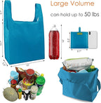 BeeGreen Light Blue Reusable Grocery Bags with Zipper Storage Pouch 10 Packs Blue Reusable Shopping Bags Bulk Foldable-Machine Washable