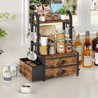 HOOBRO Coffee Mug Tree, 2 Tier Mug Organizer, Coffee Mug Cup Holder with Drawer for 40K-Cup Pods, Mug Display Stand with 8 Hooks, Countertop Holder Rack for Kitchens, Black and Rustic Brown BF04CR01