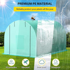 13x8x7 ft Walk-in Tunnel Greenhouse with Galvanized Steel Frame & 6 Mesh Windows, Weather-Resistant Outdoor Plant Hot House for Vegetables, Green PE Cover & Roll-Up Zipper Door
