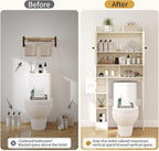Vipbear Over The Toilet Storage Cabinet, 32.3” W Farmhouse Bathroom Storage Cabinet Above Toilet with Toilet Paper Holder and Barn Doors, Freestanding Restroom Organizer Space Saving Rack, White