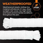 Plastic Clothesline - 50' Clothes Line - White Outdoor Weather Resistant - Synthetic Cord for Hanging and Drying Clothing & Laundry - Plastic Rope Clothes Line String for Pulley