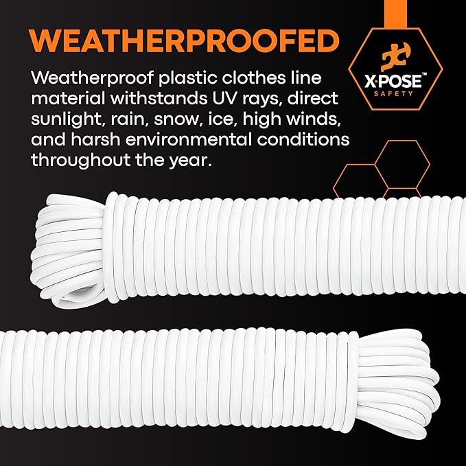 Plastic Clothesline - 50' Clothes Line - White Outdoor Weather Resistant - Synthetic Cord for Hanging and Drying Clothing & Laundry - Plastic Rope Clothes Line String for Pulley