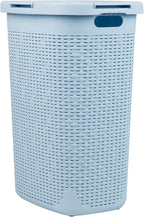 Mind Reader Slim Laundry Hamper with Lid, 60L Tall Clothes Basket, Narrow Tapered Design for Bathrooms, Closets and Laundry Rooms, Plastic, Baby Blue