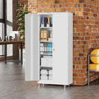 Greenvelly 73" Storage Cabinet with Wheels, Rolling Metal Cabinet with Locking Doors and Adjustable Shelves, Steel Tool Cabinet for Home Office, Garage, Warehouse, White(32" W x 16" D)
