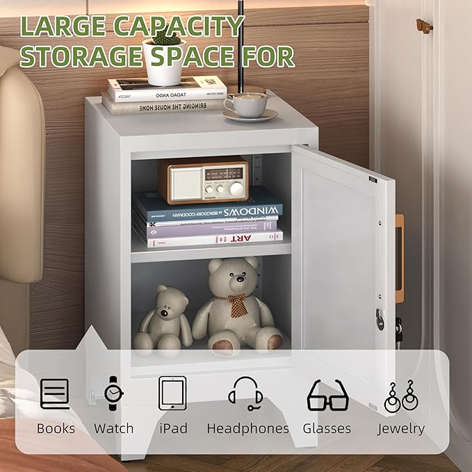 Metal Locker Nightstand, Small Locking Cabinet with Lock and Adjustable Shelf, 23.6''H White Modern Night Stand, Small Side Table, Bedside End Table for Home, Bedroom, Office, Assembly Required