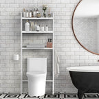 Over the Toilet Organizer White Over the Toilet Shelf with Paper Holder and 3 Hooks 3 Tier Over the Toilet Storage Rack for Restroom, Laundry Bathroom Over the Toilet Cabinet for Small Space